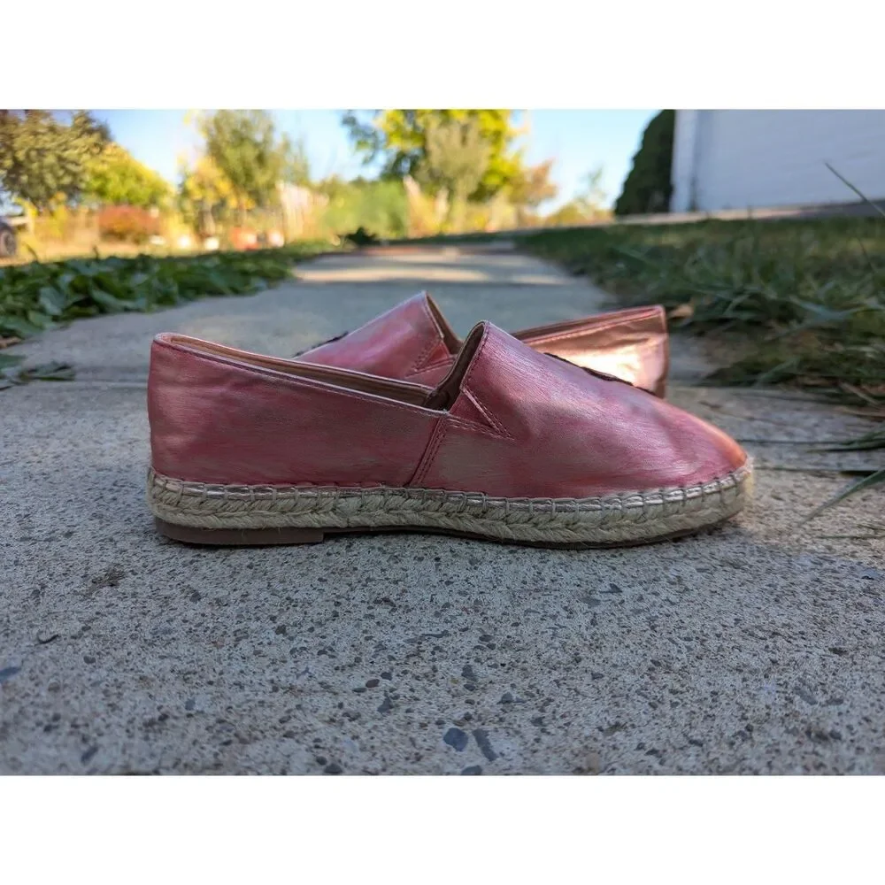 A New Day Espadrilles Flats Size US 8.5 Floral Boho Slip On Artsy Metallic Pink